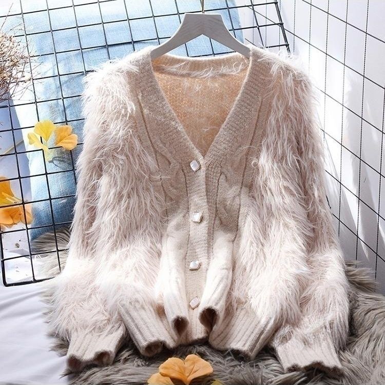 Fashion knitted jacket for women with fluffy sleeves Lune London