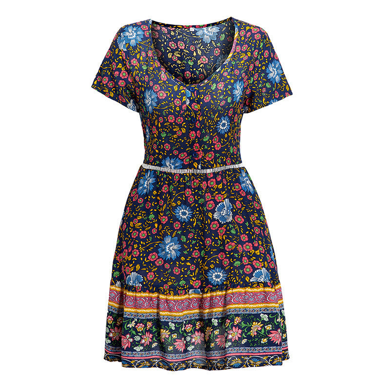Elegant summer dress for women with floral design and belt waist Lune London
