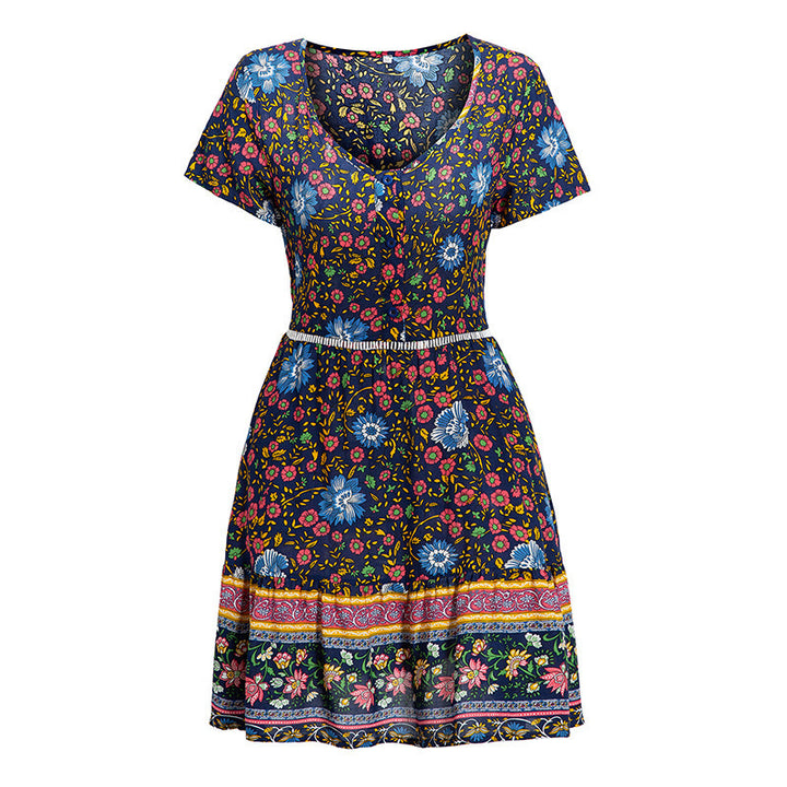 Elegant summer dress for women with floral design and belt waist Lune London