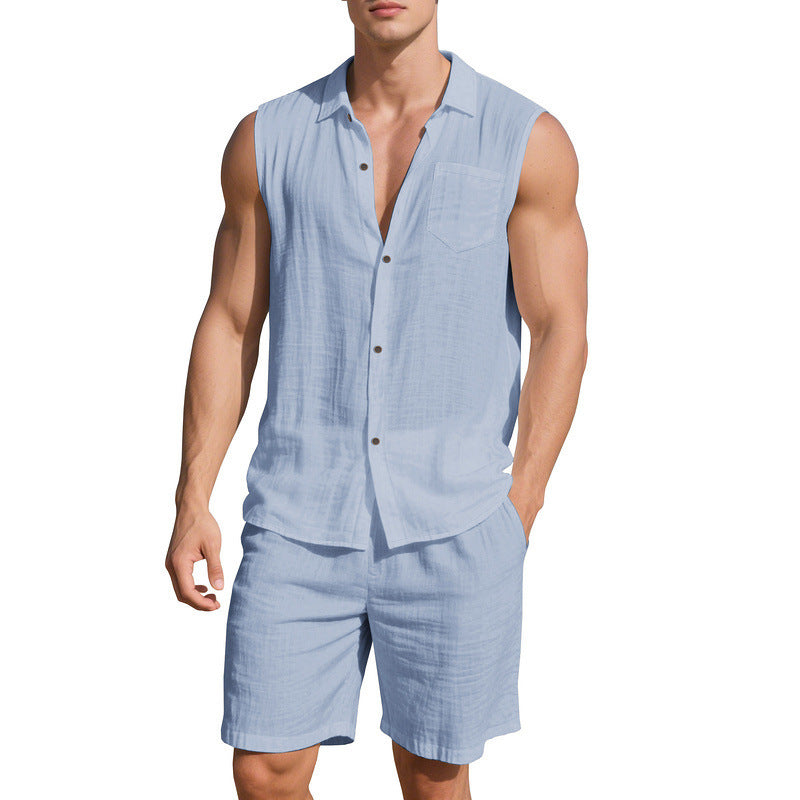 Tenue d'été décontractée pour hommes avec chemise sans manches et shorts Lune London