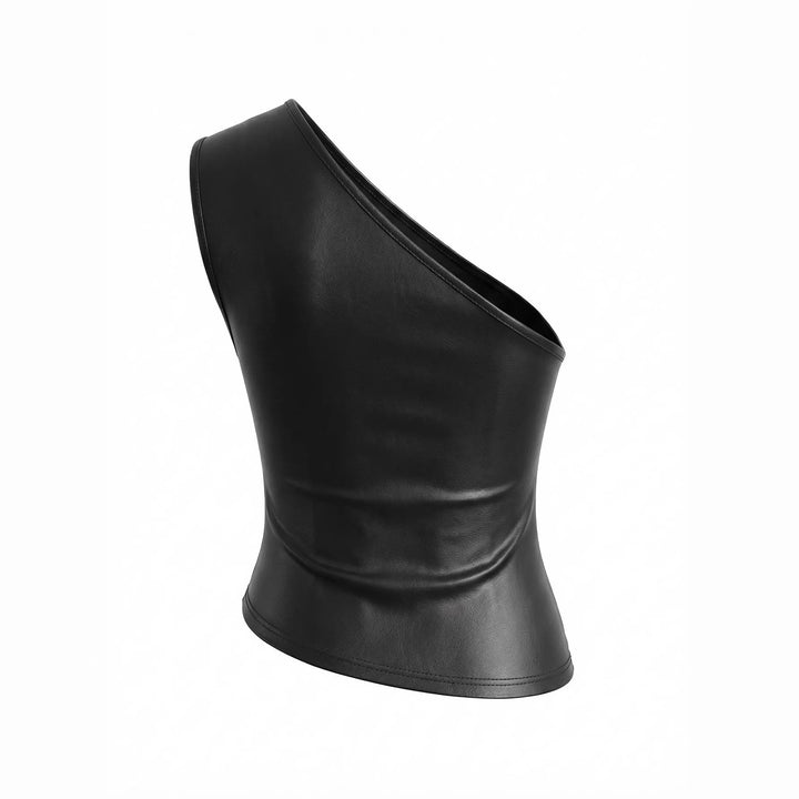 Women asymmetrical top made of synthetic leather Lune London
