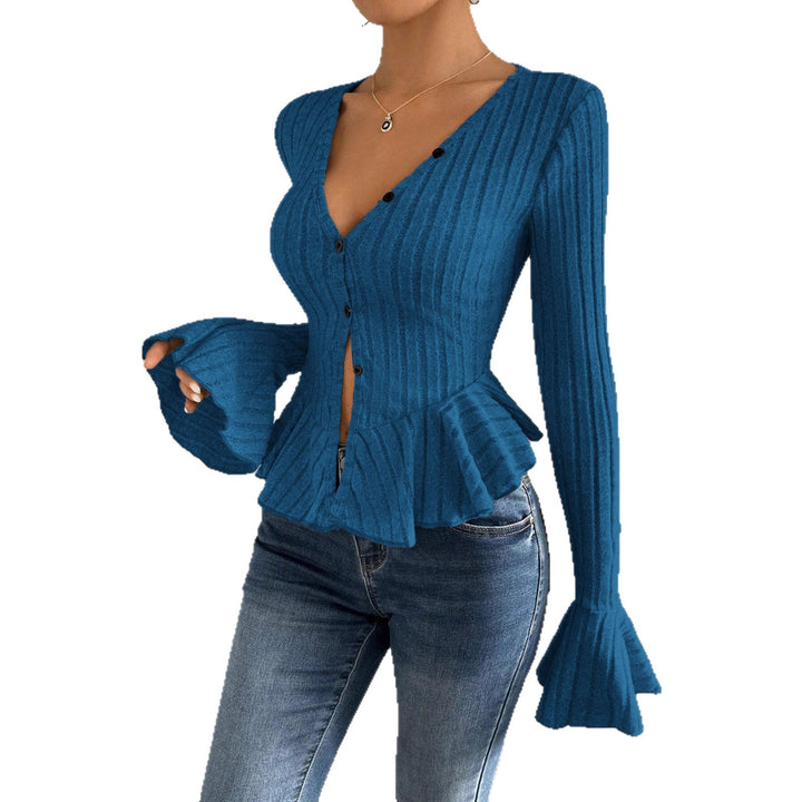 Lady knit top with refined pleated design and button placket Lune London