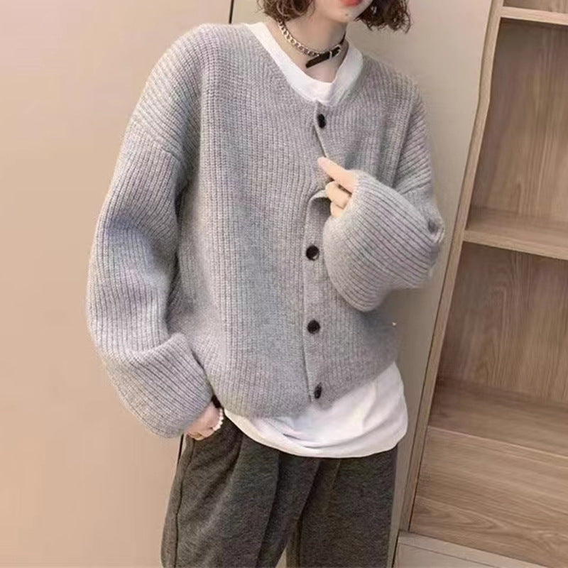 Casual knit jacket for women with open front buttons and balloon sleeves Lune London