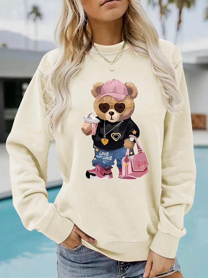 Sweatshirt pour femmes avec design unique de ourson de dessin animé et lettrage tendance Chic & Stil