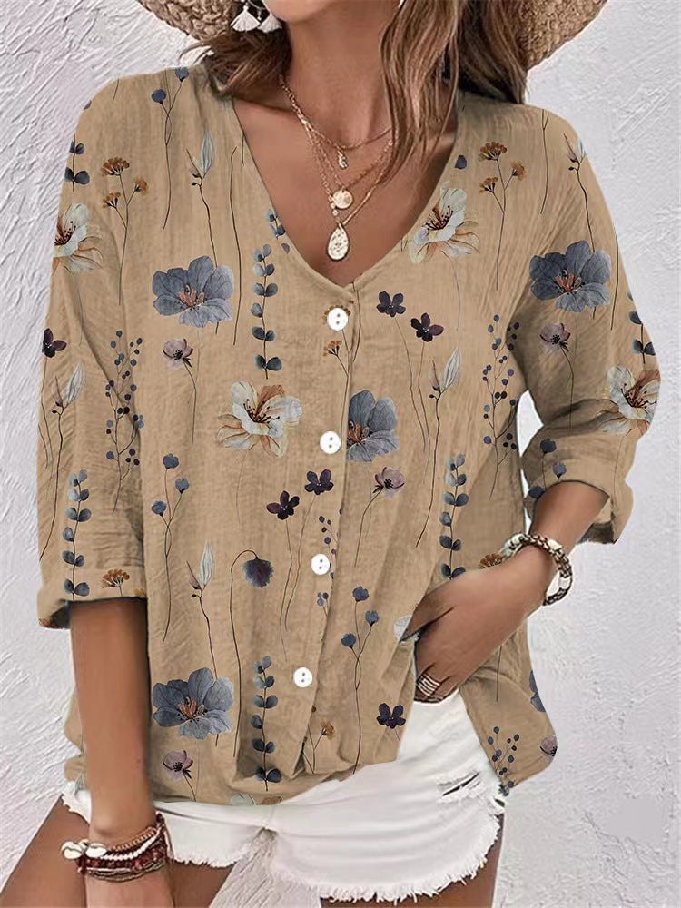 Women's blouse with floral design and button front Lune London