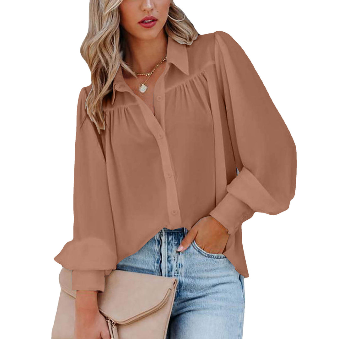 Elegant Women's Blouse with Puff Sleeves and Chic Button Details and Style