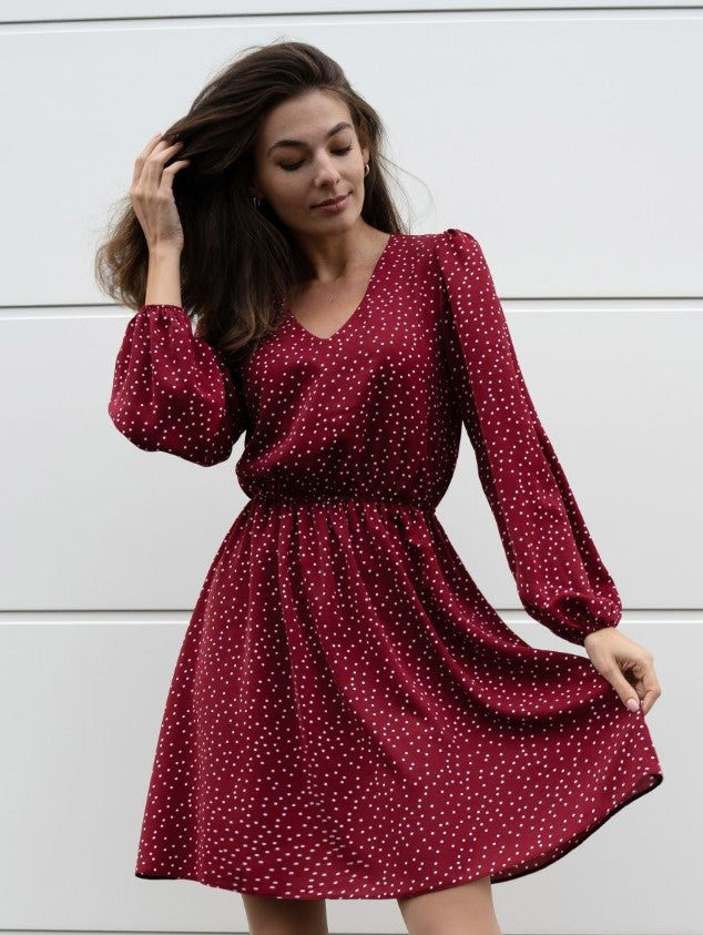 Casual dress for women with V-neck and puff sleeves Lune London