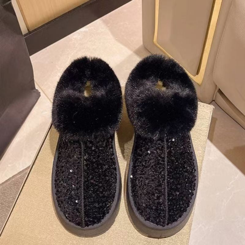 Ladies Plush Sparkly Slippers Lune London