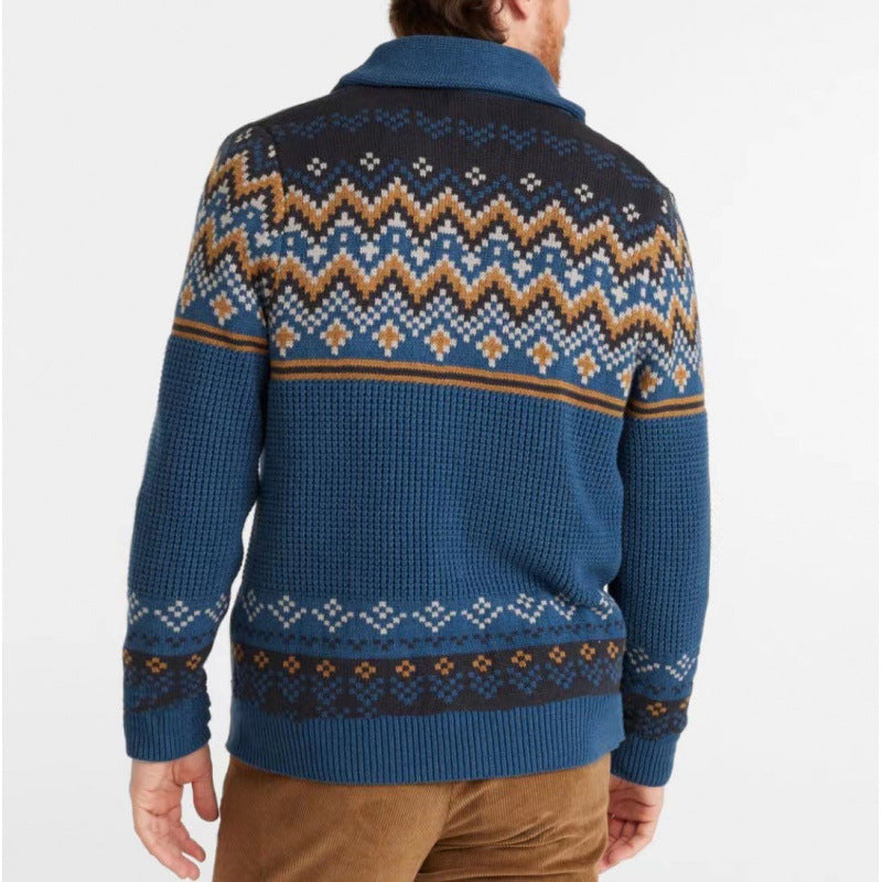 Men's knit jacket with traditional Norwegian pattern and large pockets Lune London