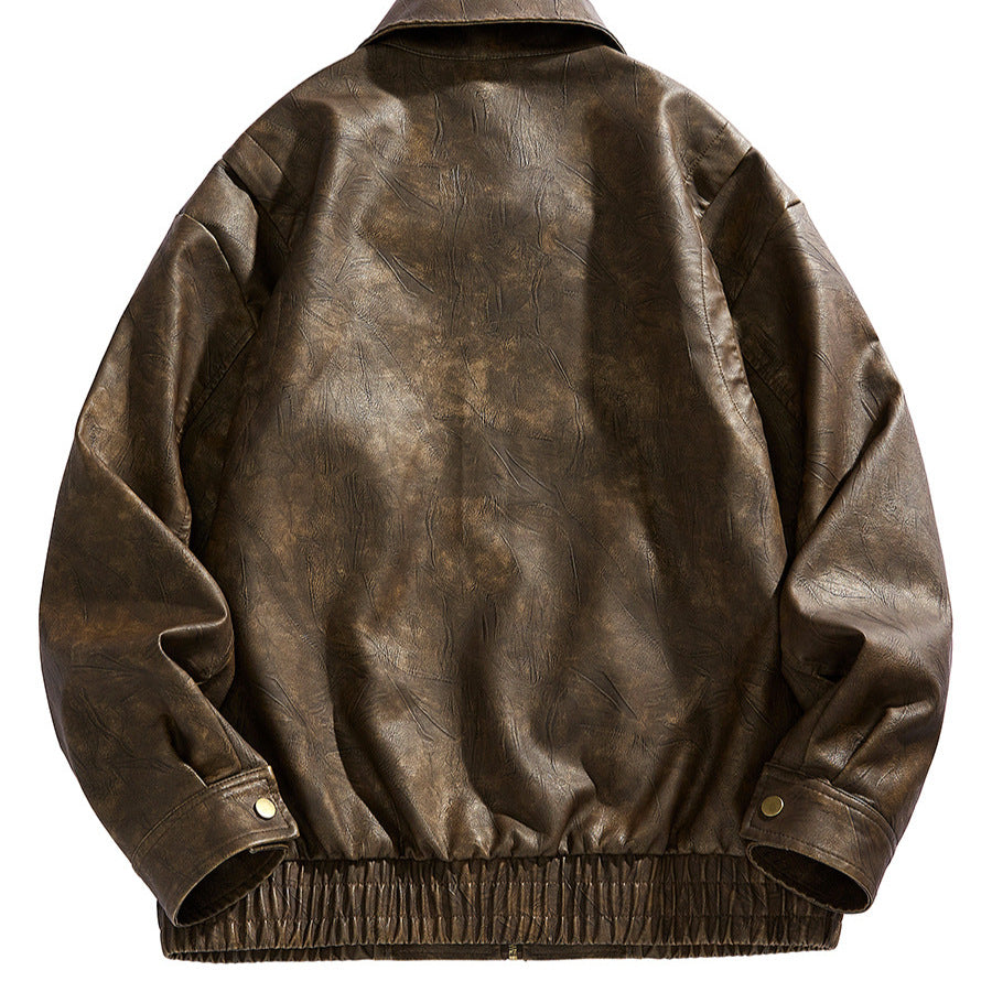Leather jacket for men, short cut, with elastic waist and pockets Lune London