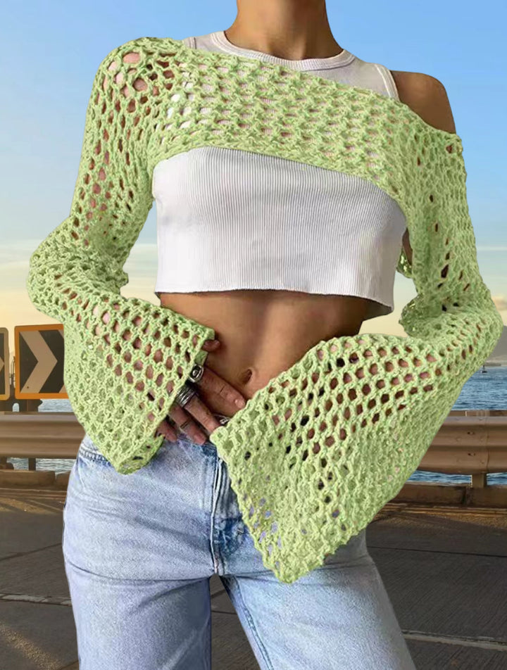 Crochet tank top for women with open stitches and wide sleeves Lune London