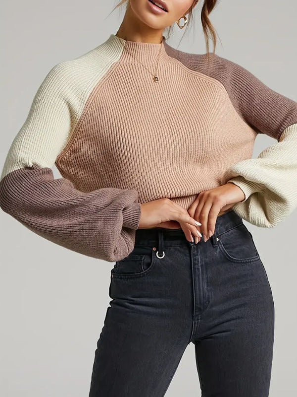 Lune London | Pullover Sweatshirt Plus Size Fit Ribbed Knit Mock Neck Bell Sleeves