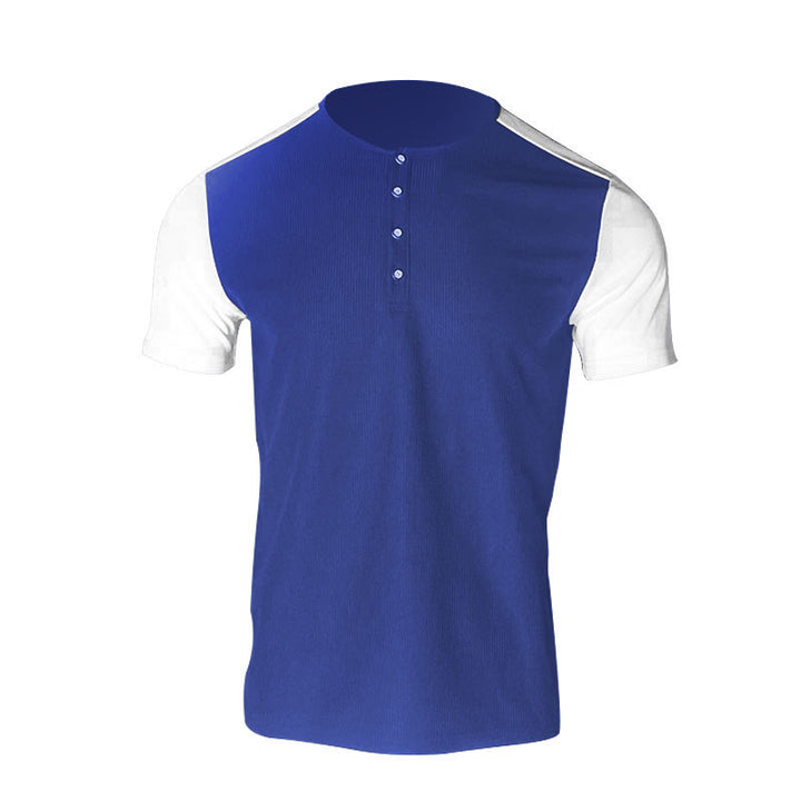 Men's Short Sleeve Henley Shirt with a textured design and contrasting sleeve parts Lune London
