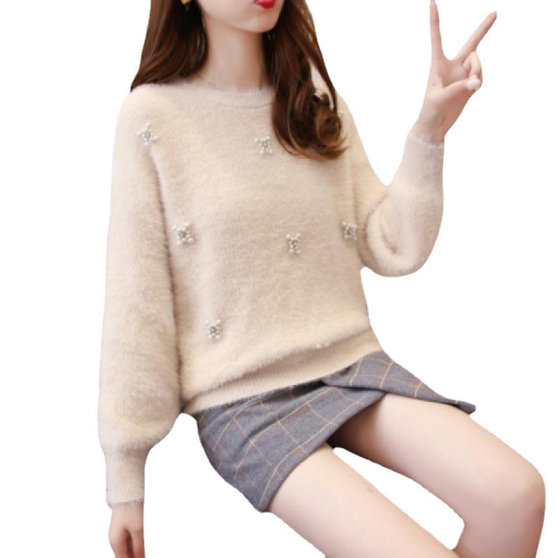 Women soft sweater with elegant pearl appliqués Lune London