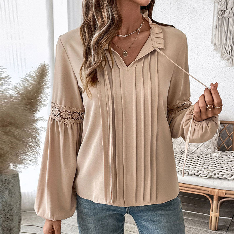 Elegant blouse for women with ruffle details and fine pleats Lune London