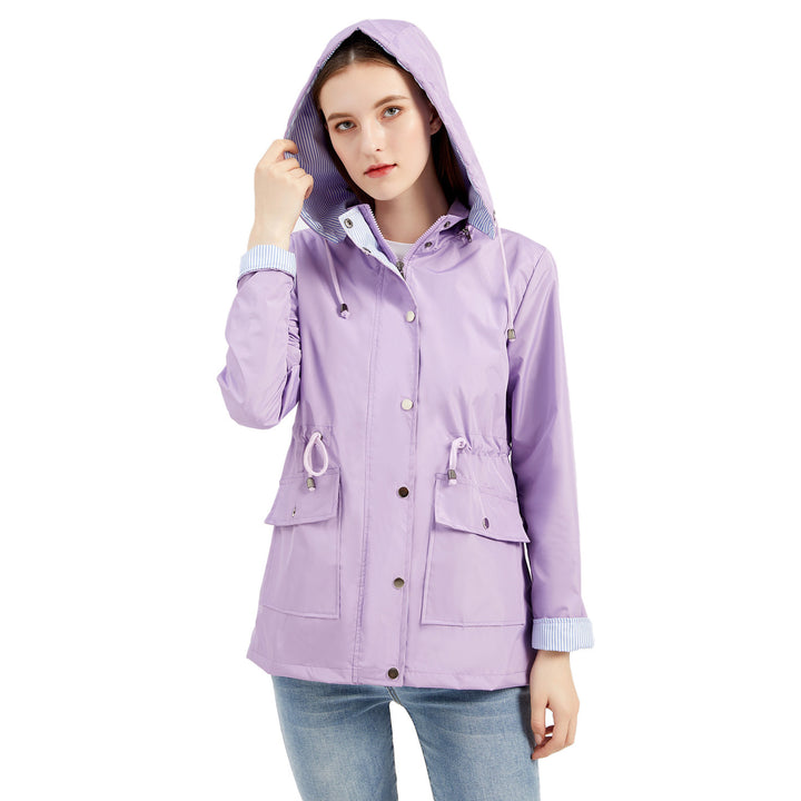 Veste de pluie imperméable pour femmes avec capuche ajustable et cordon de taille Lune London