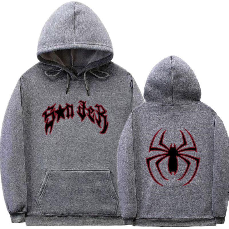 Women's hoodie with striking spider motif and coarse lettering Lune London