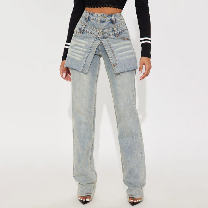 Asymmetrical design high-waisted denim pants for women Lune London