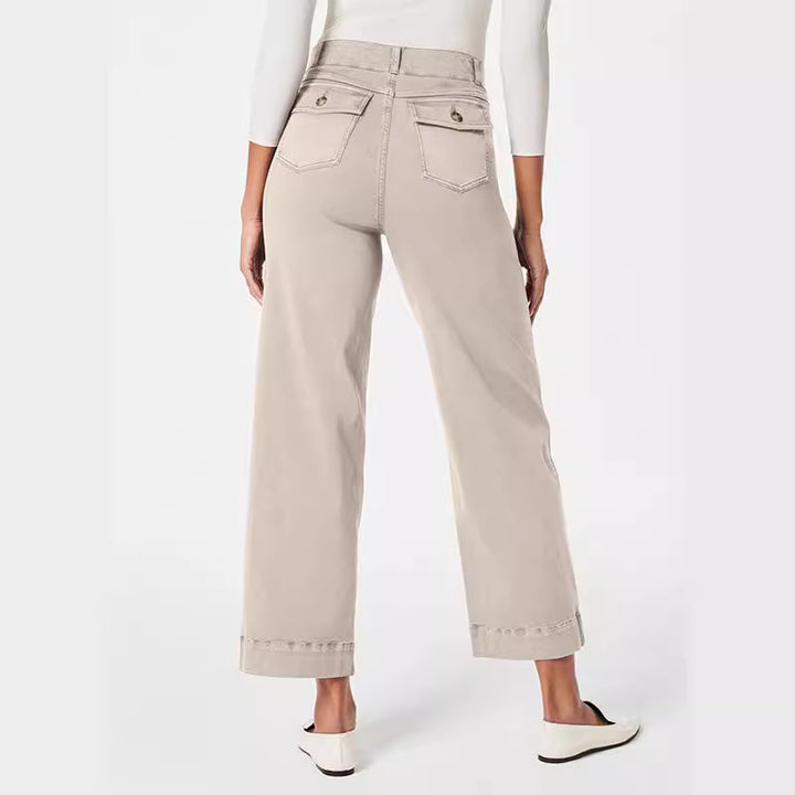 Women's Wide High-Waist Pants with Fashionable Button Details Lune London