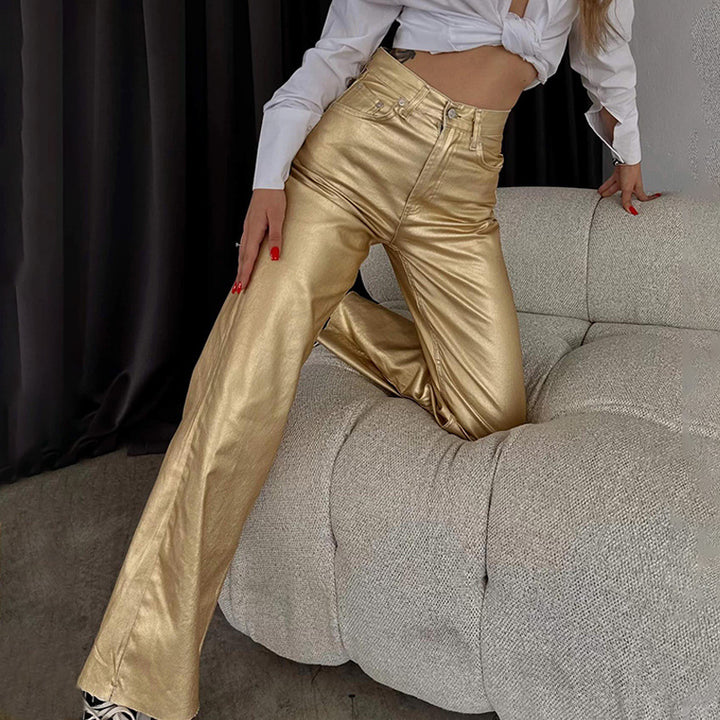 Metallic looking women's pants with a wide leg Lune London