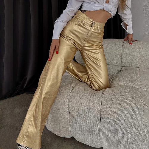 Metallic looking women's pants with a wide leg Lune London