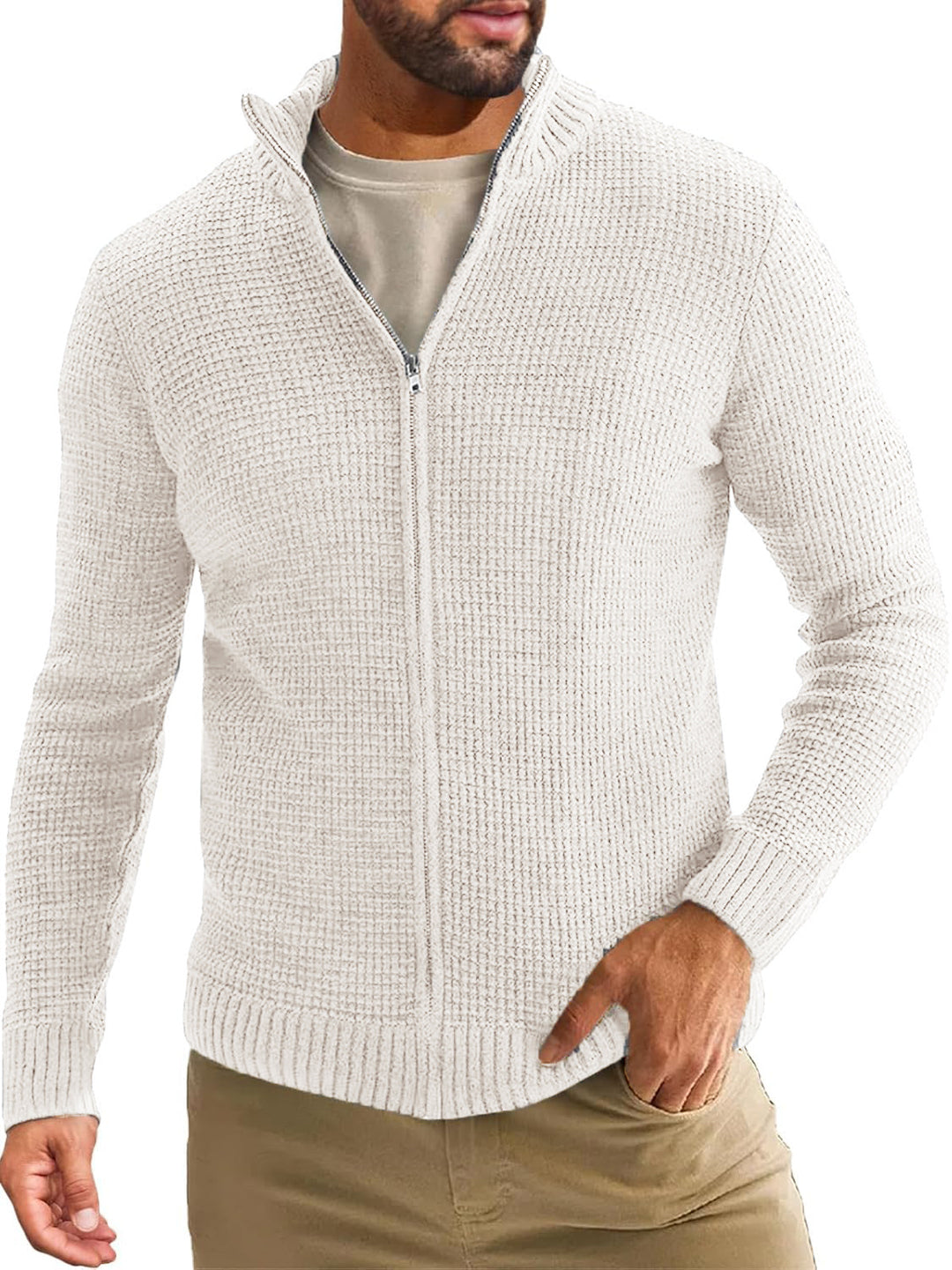 Men's knitted jacket with high collar and convenient zipper Lune London