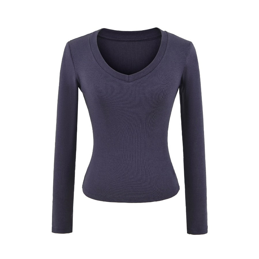 Long sleeve V-neck fitted women's T-shirt Lune London