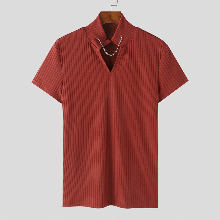 Short-sleeved blouse for women with V-neck and structured ribbed pattern Lune London