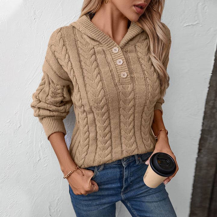 Knitted hooded sweater for women with cable pattern Lune London