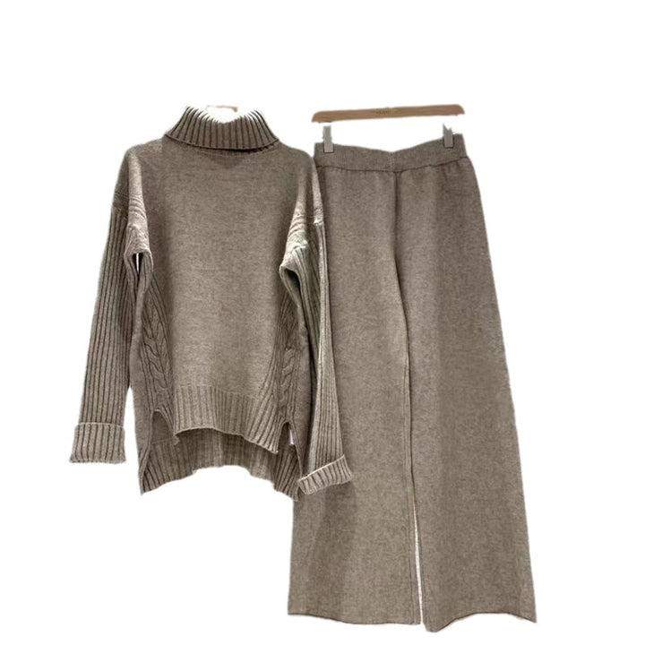 Lune London women's knit set with high neck and flared leg