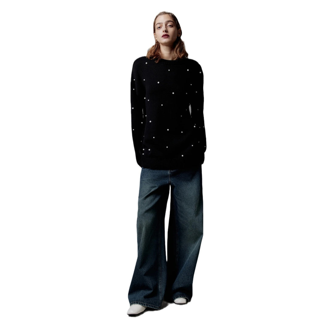 Chunky knit sweater for women with pearl neckline Lune London