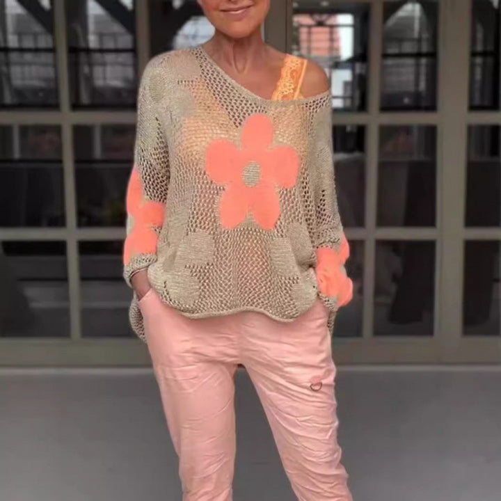 Women's Lightweight Knit Sweater with Floral Pattern Lune London
