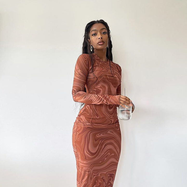 Women Long sleeves Abstract printed Midi dress Lune London