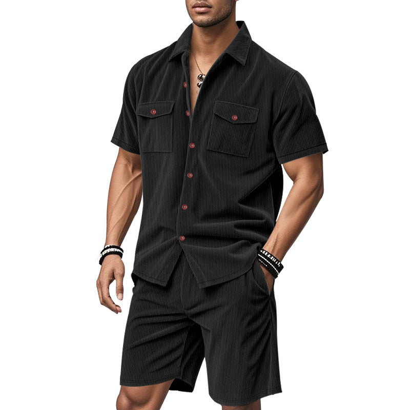 Casual men's outfit with textured top and shorts Lune London