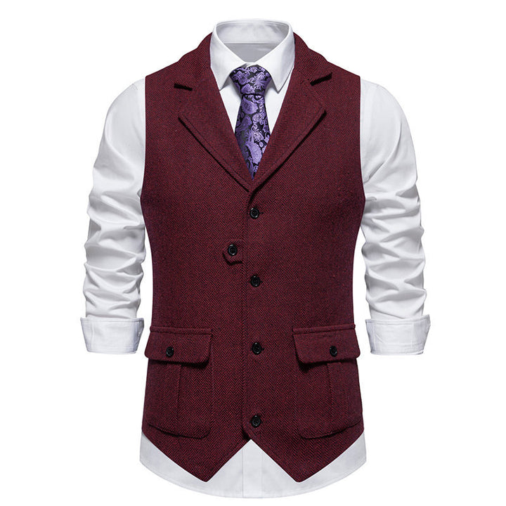 Men's suit vest with a modern herringbone design with practical pockets Lune London