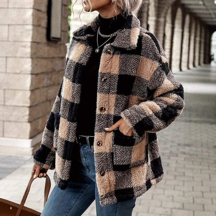 Fleece jacket for women with an elegant check pattern Lune London