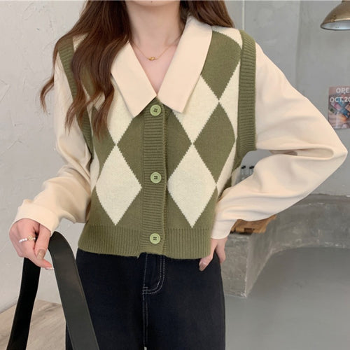 Gilet élégant pour femmes avec motif en diamant et col chemise Chic & Stil