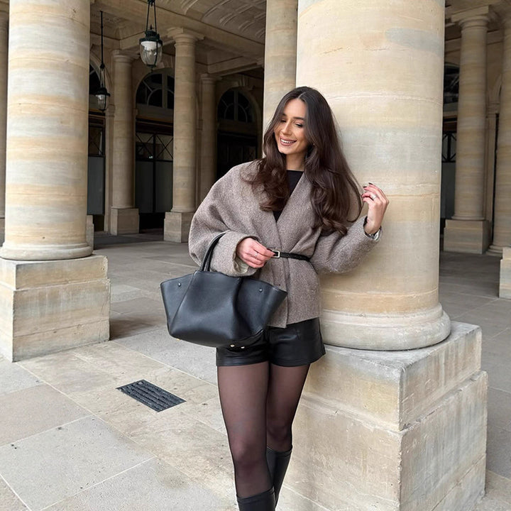 Oversized wool coat for women with belt and wide sleeves Lune London
