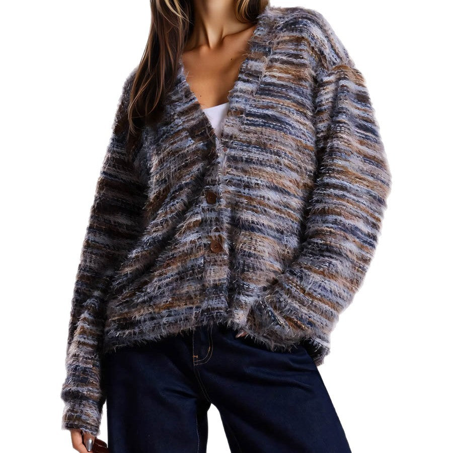 Ladies Plush Pullover with Deep V-neck and Loose Fit Lune London