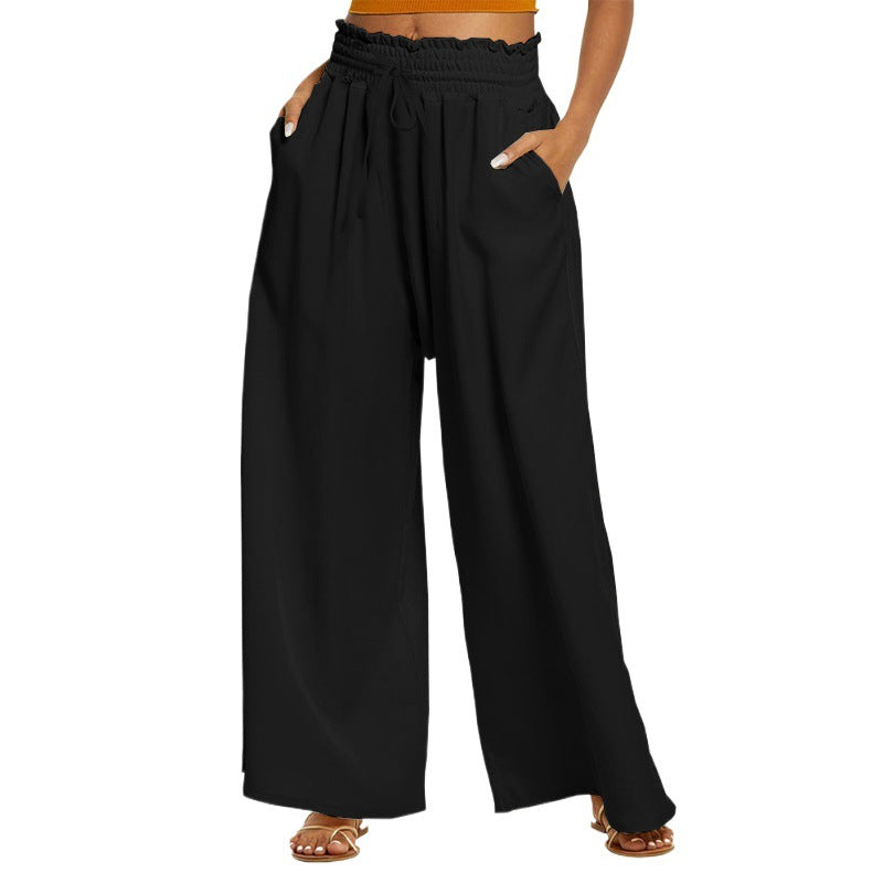 Wide leg pants for women with elastic waistband and side pockets Lune London