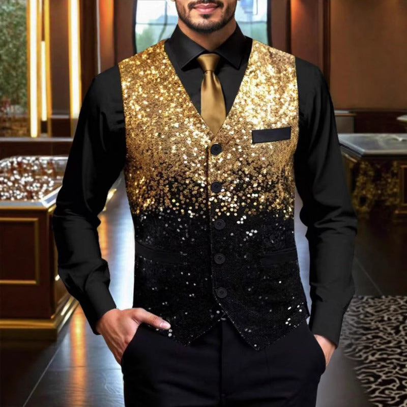 Men's Sparkling Party Vest with Shiny Sequin Pattern Lune London