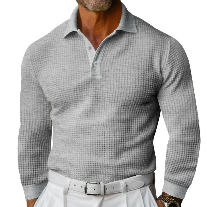 Men's long sleeve polo shirt with textured fabric and stylish collar Lune London