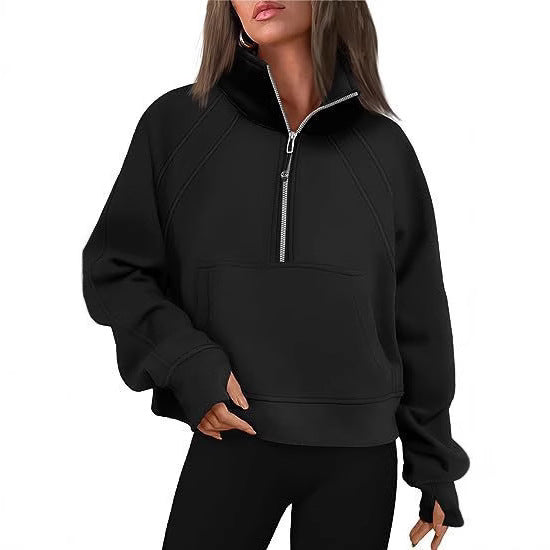 Ladies Short Sporty Sweater with High Collar and Zipper Lune London
