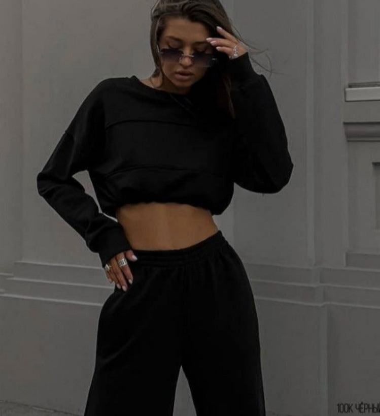 Lune London women's trendy crop top set and wide jogger pants