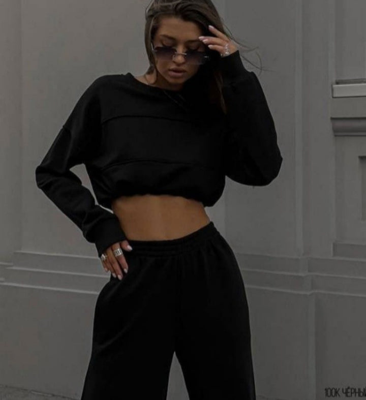Lune London women's trendy crop top set and wide jogger pants