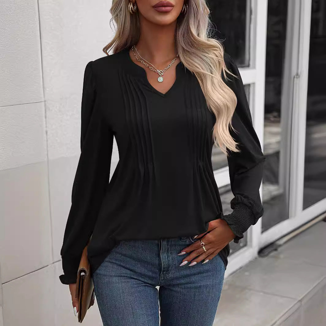 Long sleeve women's t-shirt with an elegant frill Lune London