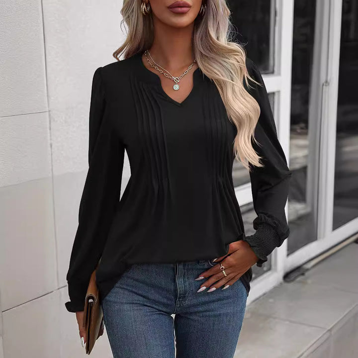 Long sleeve women's t-shirt with an elegant frill Lune London