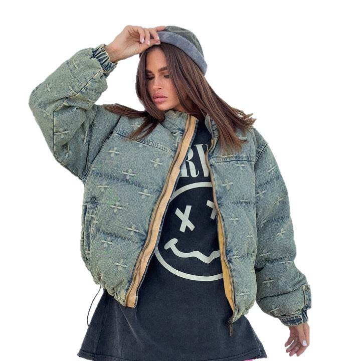 Oversized denim jacket for women with a quilted design and impressive details Lune London