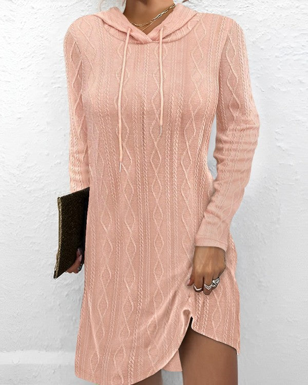 Ladies Knit Dress with Hoodie and Side Slits Lune London