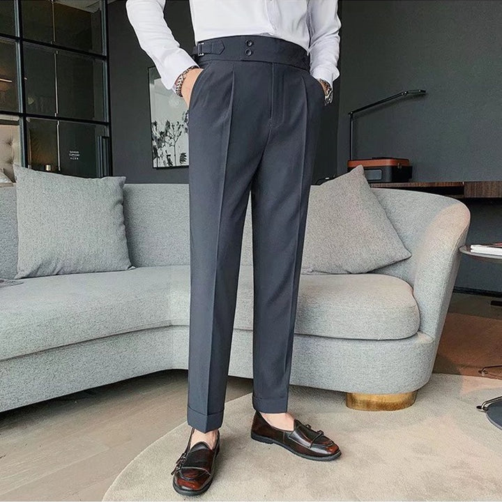 Elegant high-waisted suit pants for men with double button details Lune London